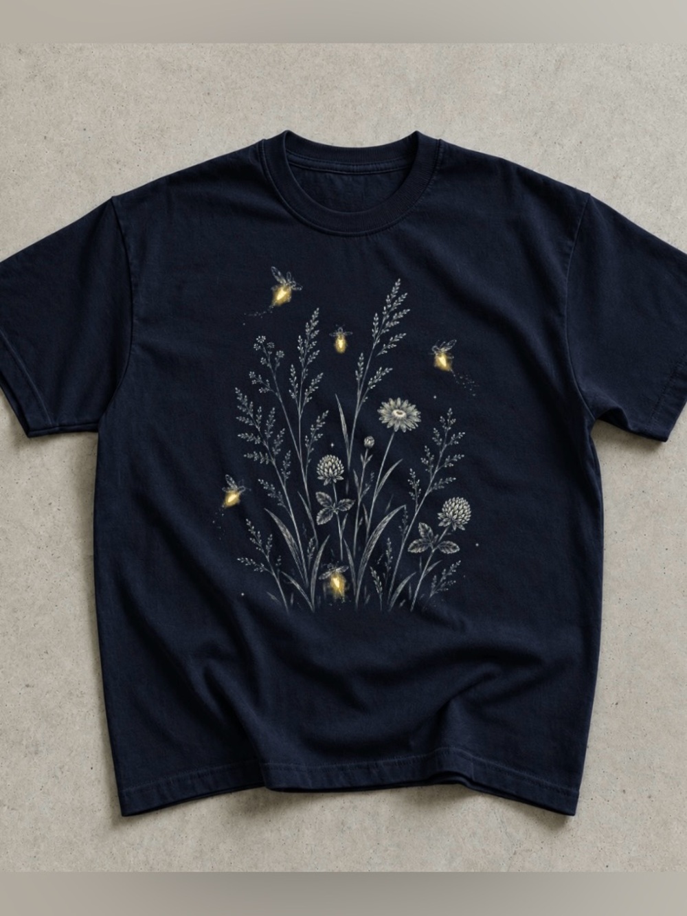 Fireflies Wildflower Cottagecore Botanical Night Garden Graphic tee